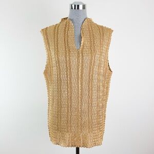 Vintage Ashley Stewart Textured Pleated Popcorn‎ Stretch Top Gold Stripe Size 3X